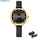 Black with box_Charming Quartz Watches for Women Luxury Leather Wristwatches with Rhinestones
