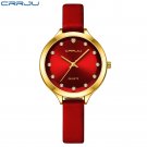 Red_Charming Quartz Watches for Women Luxury Leather Wristwatches with Rhinestones