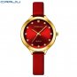 Red_Charming Quartz Watches for Women Luxury Leather Wristwatches with Rhinestones