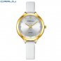 White_Charming Quartz Watches for Women Luxury Leather Wristwatches with Rhinestones