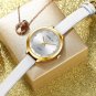 White_Charming Quartz Watches for Women Luxury Leather Wristwatches with Rhinestones