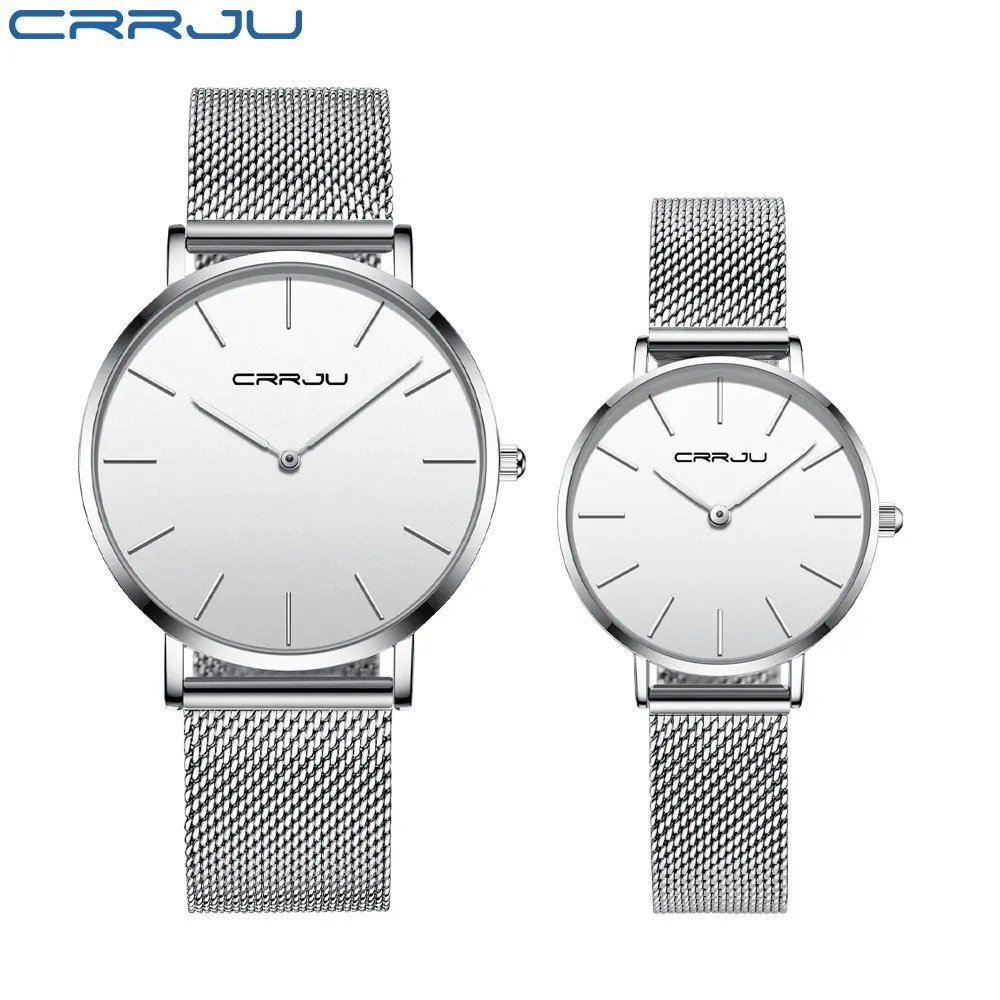 WM silver white_Couple's Watches  Men Women Minimalist Quartz Watch Casual Mesh Strap Waterproof Lad