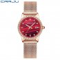 rose red_Women  Luxury Diamond Watches Ladies Dress Simple Mesh Bracelet Waterproof Quartz Watches Z