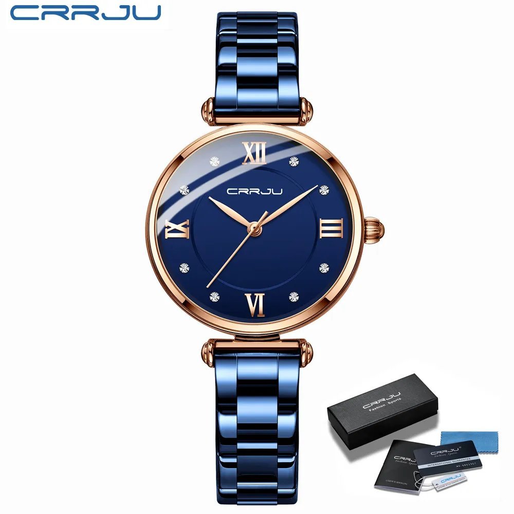 blue BOX_Women's Watch Luxury Elegant Women Crystal Wristwatch Waterproof Quartz Ladies Stainless Br