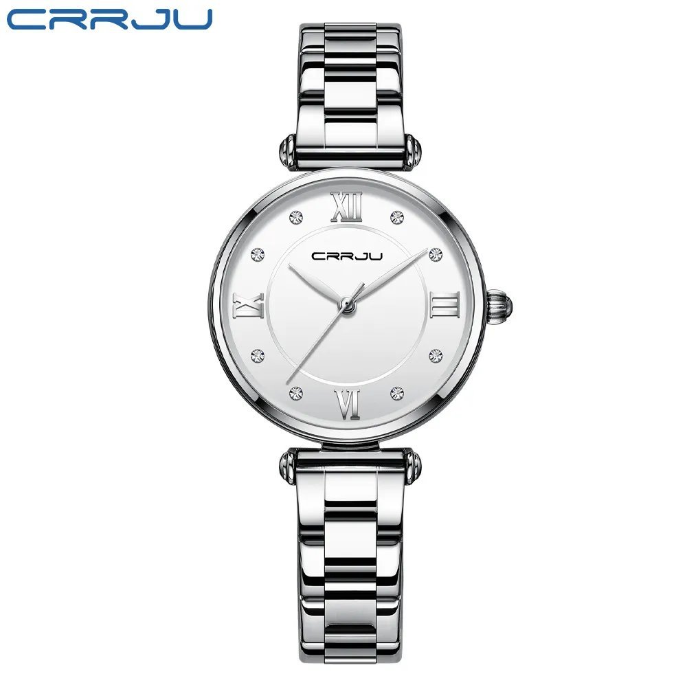 silver white_Women's Watch Luxury Elegant Women Crystal Wristwatch Waterproof Quartz Ladies Stainles
