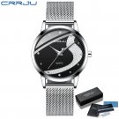 silver black BOX_Woman Watch  Minimalist Silver Watches Casual Waterproof Quartz Ladies Dress Stainl