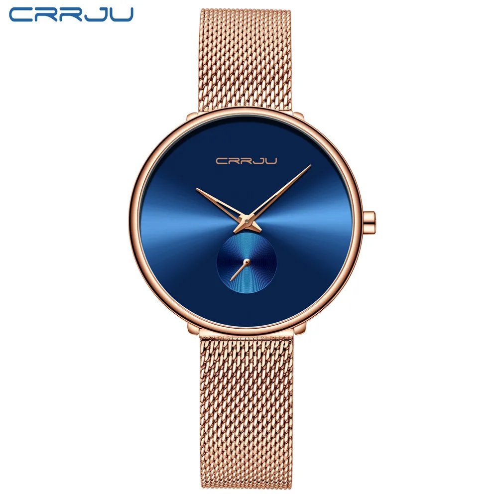 Rose Blue_Women Watch Luxury  Casual Silm Watch Ladies Dress Mesh Wristwatch Minimalist Waterproof Q
