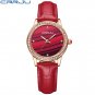 red_Ladies' Watch  Sport Diamond Watches Pink Dress Simple Leather Bracelet Waterproof Quartz Watche