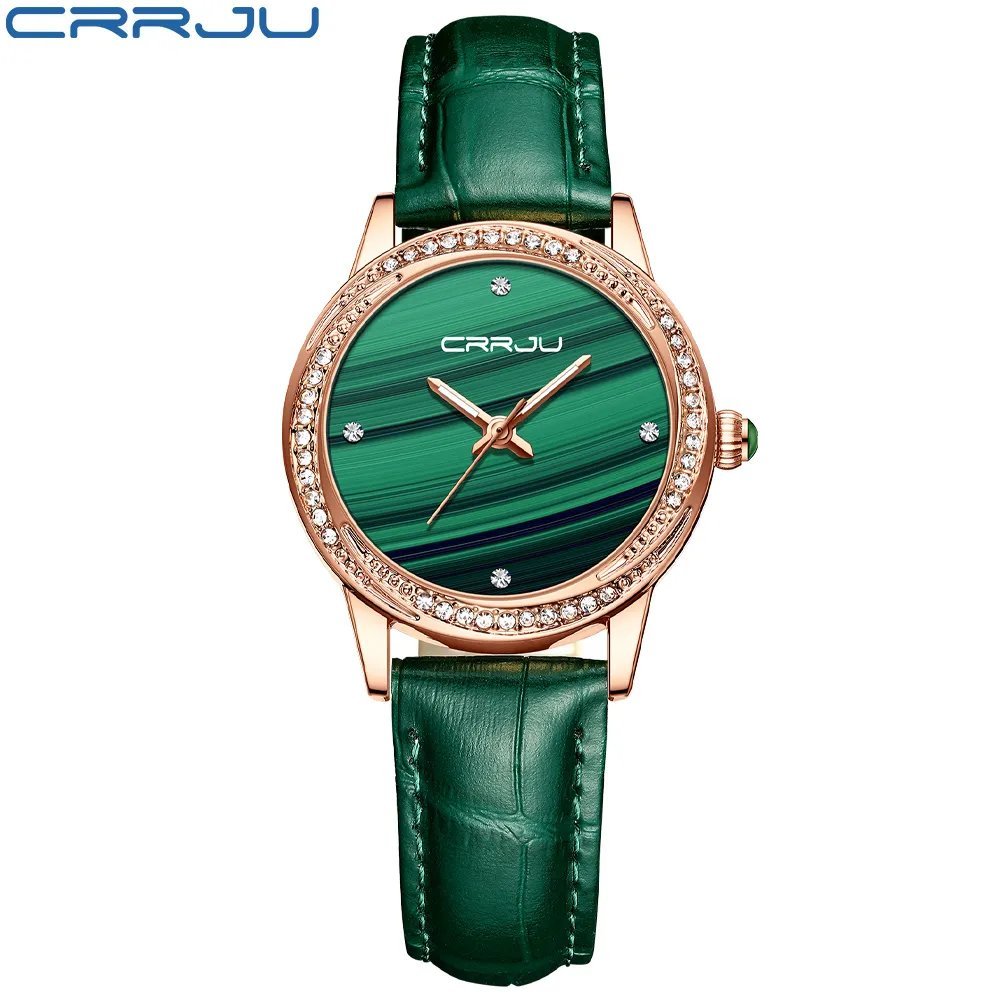 green_Ladies Watches  Luxury Elegant Japan Movement Wristwatch Sport Leather Women Clock   Feminino