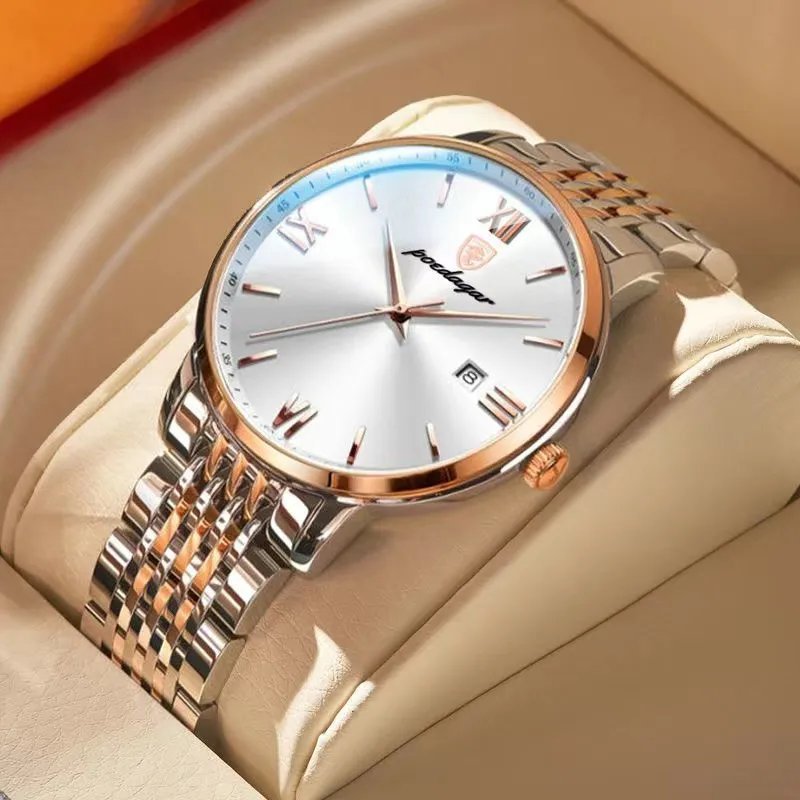 826 RG WH S_Luxury Men Watch Waterproof Luminous Stainless Steel Watches Sport Quartz Clock Mens Dat