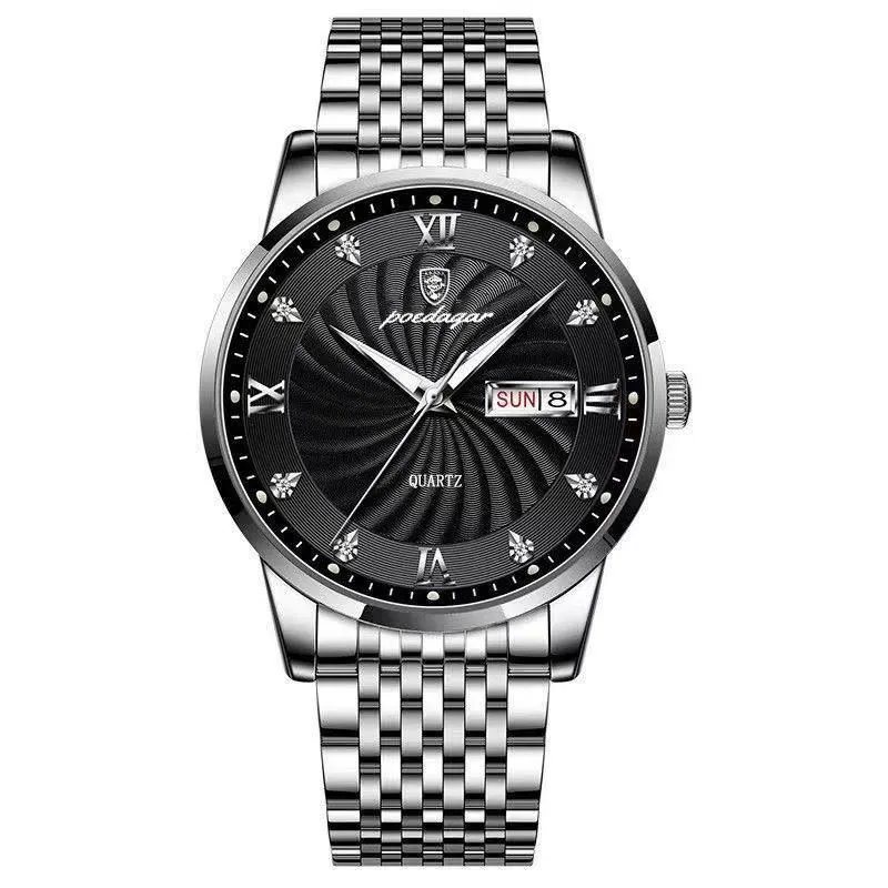 827 SL BK S_Men Watch Stainless Steel Top Quailty Luxury Push Button Hidden Clasp Waterproof Luminou