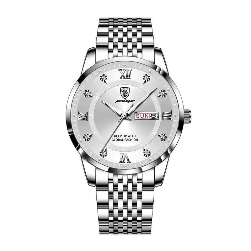 836 SL WH S_Men Watch Stainless Steel Top Quailty Luxury Push Button Hidden Clasp Waterproof Luminou