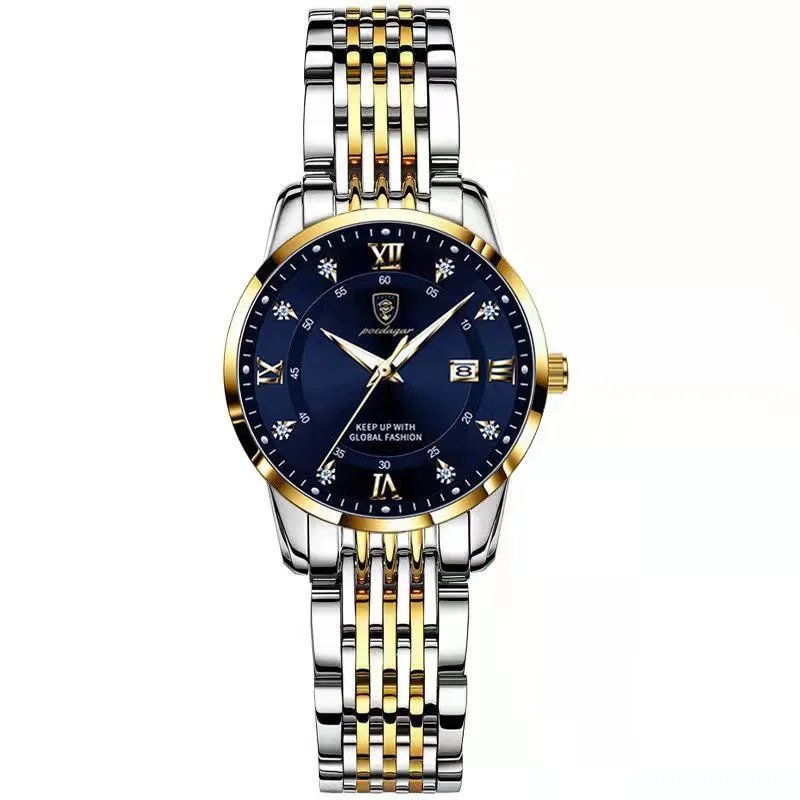 Gold Blue S_Women Watches Luxury Ladies Quartz Watch Waterproof Luminous Date Stainless Stain Wristw