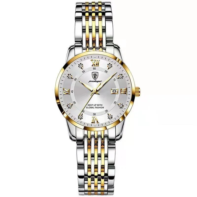 Gold White S_Women Watches Luxury Ladies Quartz Watch Waterproof Luminous Date Stainless Stain Wrist