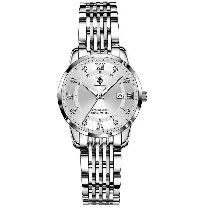 Silver White S_Women Watches Luxury Ladies Quartz Watch Waterproof Luminous Date Stainless Stain Wri