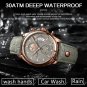 Black Blue_Men Watch Chronograph Leather Quartz Watches Waterproof Luminous  Luxury Casual Sport Men