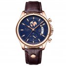 Rose Gold Blue_Men Watch Chronograph Leather Quartz Watches Waterproof Luminous  Luxury Casual Sport