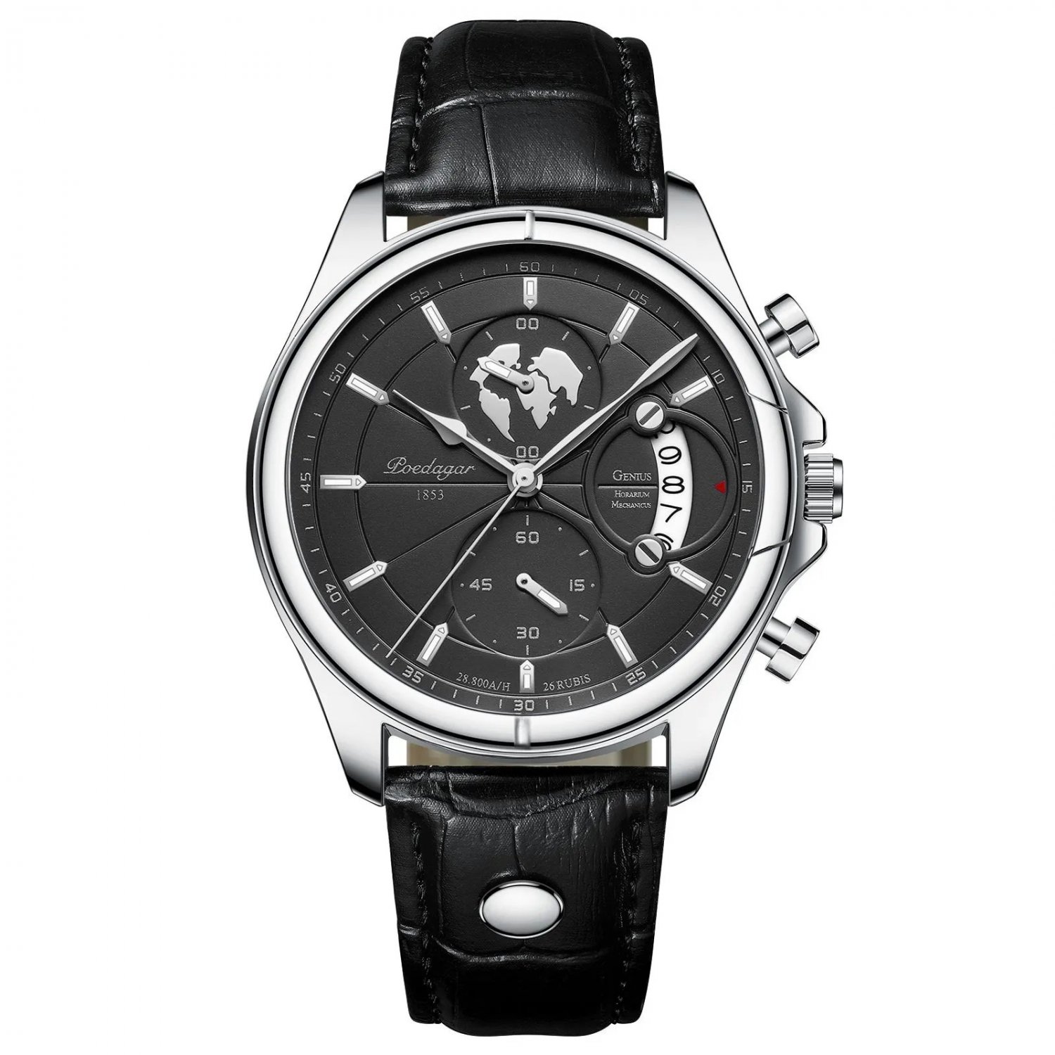 Silver Black_Men Watch Chronograph Leather Quartz Watches Waterproof Luminous  Luxury Casual Sport M