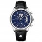 Silver Blue_Men Watch Chronograph Leather Quartz Watches Waterproof Luminous  Luxury Casual Sport Me