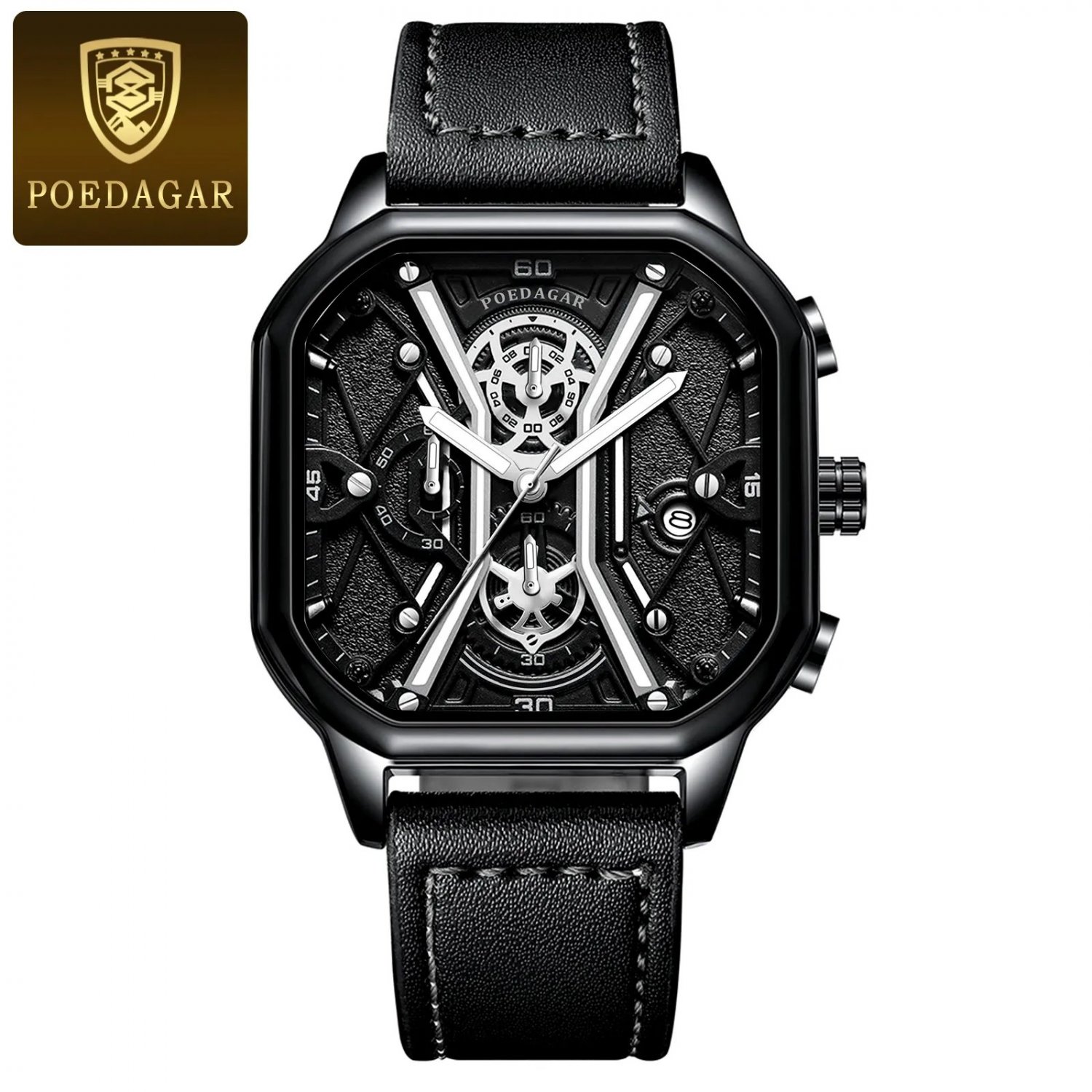 Black Silver L_Luxury Men Wristwatch High Quality Waterproof Chronograph Luminous Date Man Watches L