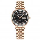 Black Steel_Women Watches Rose Gold Steel Quartz Watch Waterproof Luminous Week Date Swiss Brand Lad
