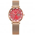 Rose Gold Red M_Luxury Women Bracelet Quartz Watches For Women Casual Waterproof Luminous Mesh Stain
