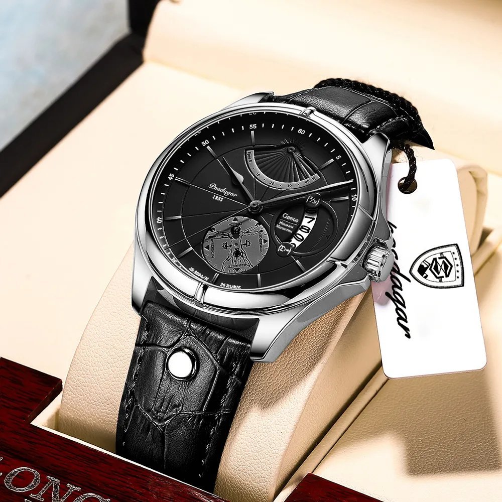 802 SL BK L_Swiss Brand  Men Watch Top Luxury Sport Men's Wristwatch Waterproof Luminous Leather Dat