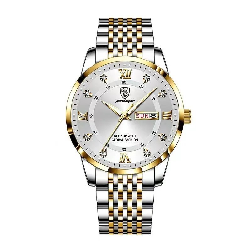 836 GD WH S_Men Watch Chronograph  Luxury Men's Wristwatch Waterproof Luminous Business Quaztz Date 