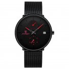 Red_Mens Watches  Luxury Quartz Watch Men Casual Slim Mesh Steel Waterproof Luminous Sport Date Wris