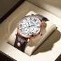 Rose Gold White_Men Watch Chronograph Leather Quartz Watches Waterproof Luminous Sport Sport Men's W