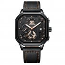Black Gold Leather_Luxury Casual Male Watch Chronograph Stainless Steel Waterproof Luminous Date Mil