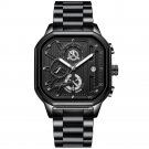 Black Silver Black S_Luxury Casual Male Watch Chronograph Stainless Steel Waterproof Luminous Date M