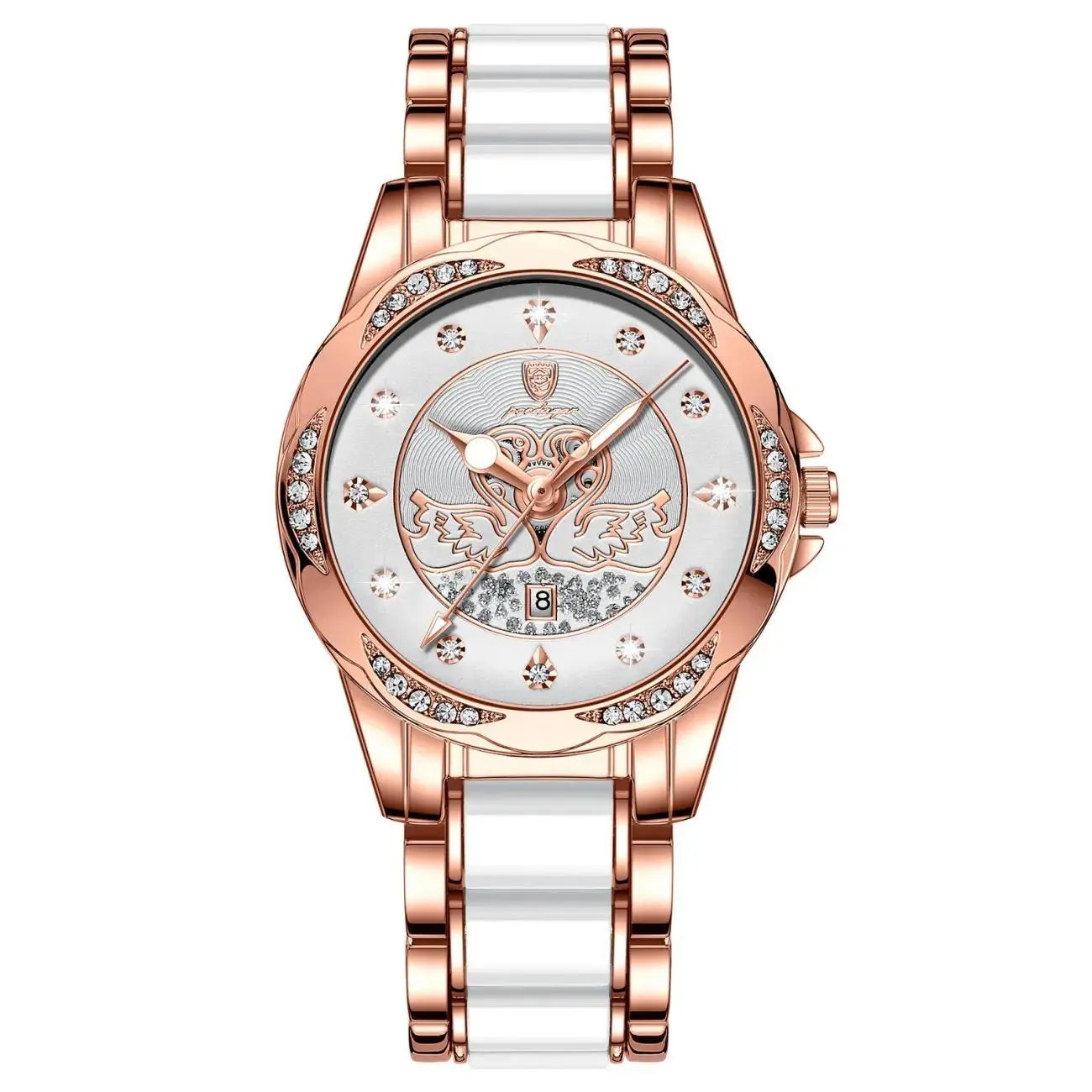 White_Women Watch Luxury Quartz Diamond Rose Gold Ceramics Steel Watches Waterproof Luminous Swiss B