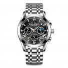 6198-Black Silver_Men Watch Top   Sport Watches Mens Full Steel Quartz Wristwatch Date Male Clock