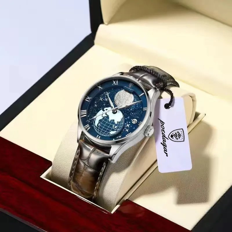 SL BU L_Quartz Leather Men Watch  Luxury Waterproof Luminous Date Mens Wristwatch Casual Sport Watch