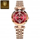 Rose Gold Red_Luxury Wrist Watch Elegant Waterproof Stainless Steel High Quality Ladies Watch Diamon
