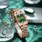 Rose Gold_Women Watch Luxury Diamond Green Dial Square Quartz Watches Stainless Steel Waterproof Lad