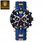 Rose Gold Blue_Luxury Man Wristwatch Sports Chronograph Silicone Strap Men Watches Waterproof Lumino