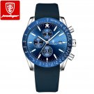 Silver Blue C_Men Watch Sport Chronograph Silicone Quartz Watches  Luxury Waterproof Luminous Date M
