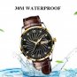 Rose Gold Blue_Men Watches Waterproof Luminous Luxury Leather Casual Sports Quartz Wristwatch Milit