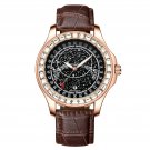 Rose Gold Black_Men's Watch Leather Quartz Watches Starry Sky Diamond Style Waterproof Luminous Luxu