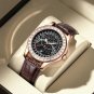 Rose Gold Blue_Men's Watch Leather Quartz Watches Starry Sky Diamond Style Waterproof Luminous Luxur