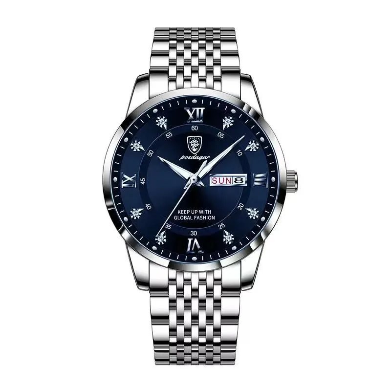 836 SL BU S_Watch Men Stainless Steel Business Date Clock Waterproof Luminous Watches Mens Top Luxur