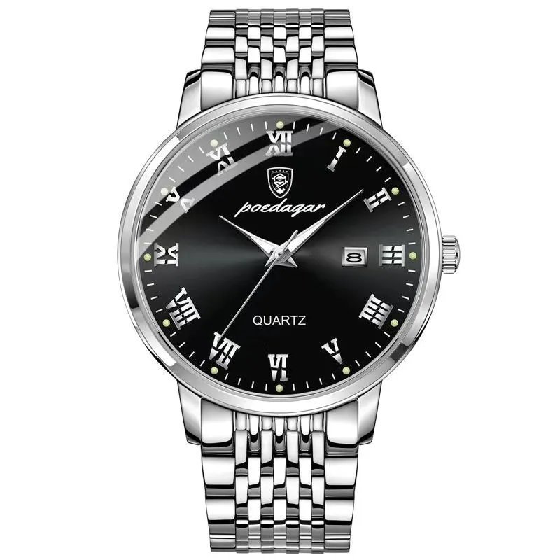 838 SL BK S_Watch Men Stainless Steel Business Date Clock Waterproof Luminous Watches Mens Top Luxur