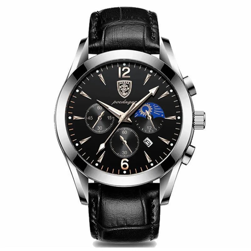 829 SL BK L_Leather Men Watches Waterproof Luminous  Luxury Quartz Wristwatch with Date Sport Casual