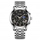 822-Black Silver_2021  Mens Watches Black Leather Waterproof Luminous  Luxury Quartz Wristwatch Mili