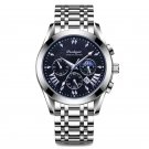 822-Blue Silver_2021  Mens Watches Black Leather Waterproof Luminous  Luxury Quartz Wristwatch Milit