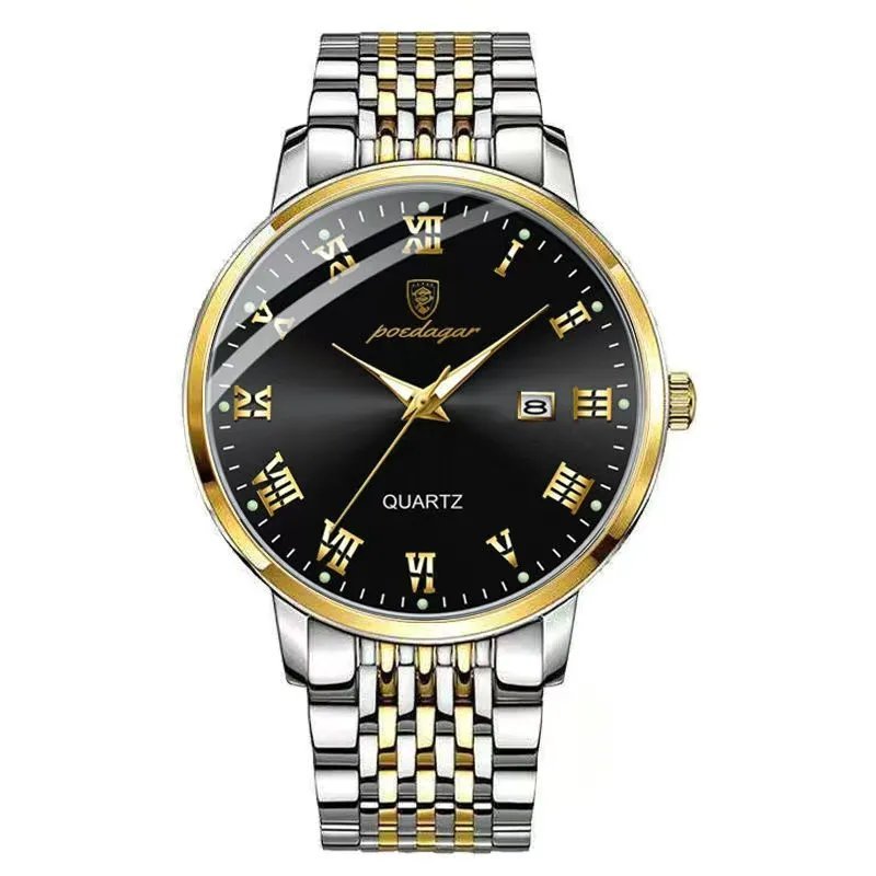 838 GD BK S_Mens Watches Stainless Steel Business Wristwatch Push Button Hidden Clasp with Date Wate