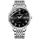 838 SL BK S_Mens Watches Stainless Steel Business Wristwatch Push Button Hidden Clasp with Date Wate