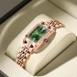 Green_Women Watch Luxury Diamond Green Dial Square Quartz Watches Stainless Steel Waterproof Ladies